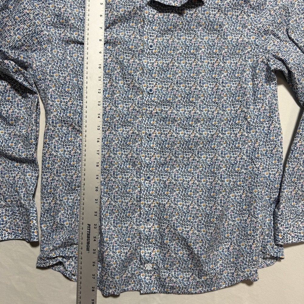 Johnston & Murphy Long Sleeve Button Down Shirt Mens L Blue Geometric Print - Picture 2 of 11